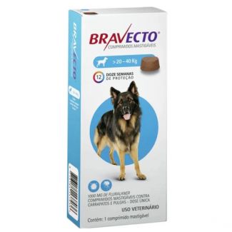 Bravecto Cães 20 a 40 kg Mastigável 1000mg 1 comprimido