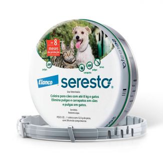 Coleira Antipulgas e Carrapatos Seresto para Cães e Gatos até 8 Kg Elanco 12,G